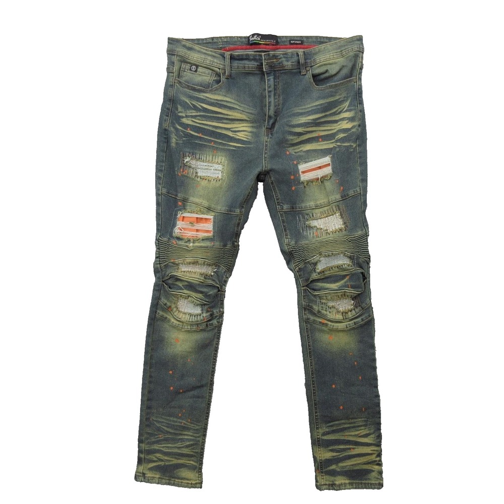 Switch Remarkable Jeans Mens 38x31 Blue Slim Taper Fit Distressed Moto